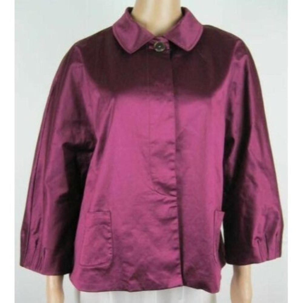 J Jill Magenta Purple Burgundy Shiny Stretch Blazer Jacket Swing Coat Small S